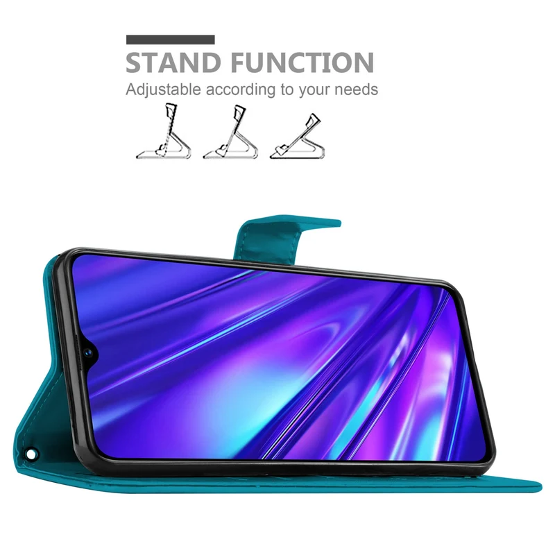 Cadorabo Hülle kompatibel mit Realme 5 / 5i / 6i / C3 Schutzhülle im Blumen Design mit Magnetverschluss, Standfunktion und Kartenfächern