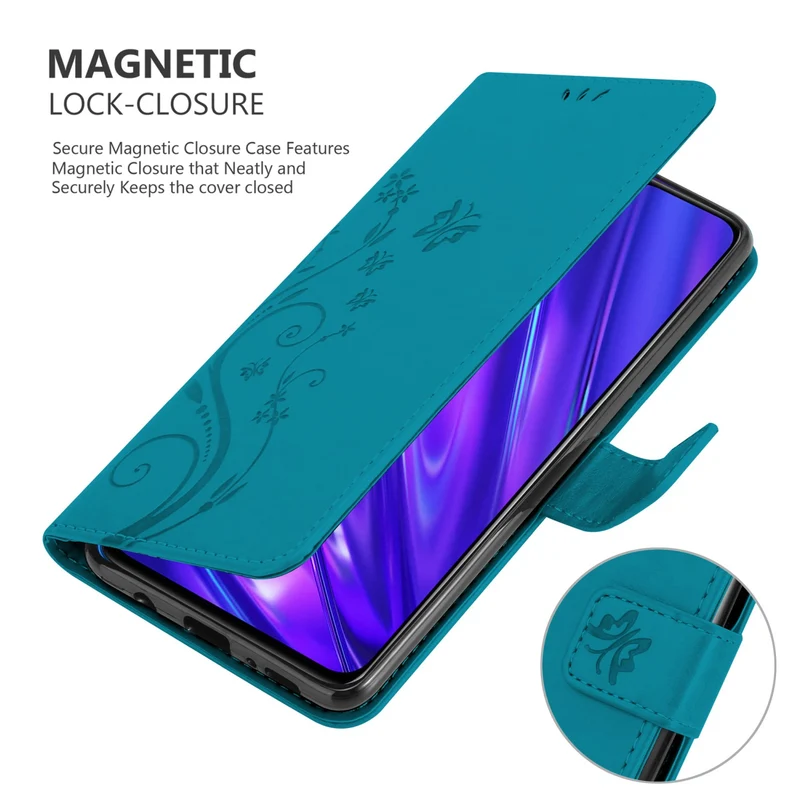 Cadorabo Hülle kompatibel mit Realme 5 / 5i / 6i / C3 Schutzhülle im Blumen Design mit Magnetverschluss, Standfunktion und Kartenfächern