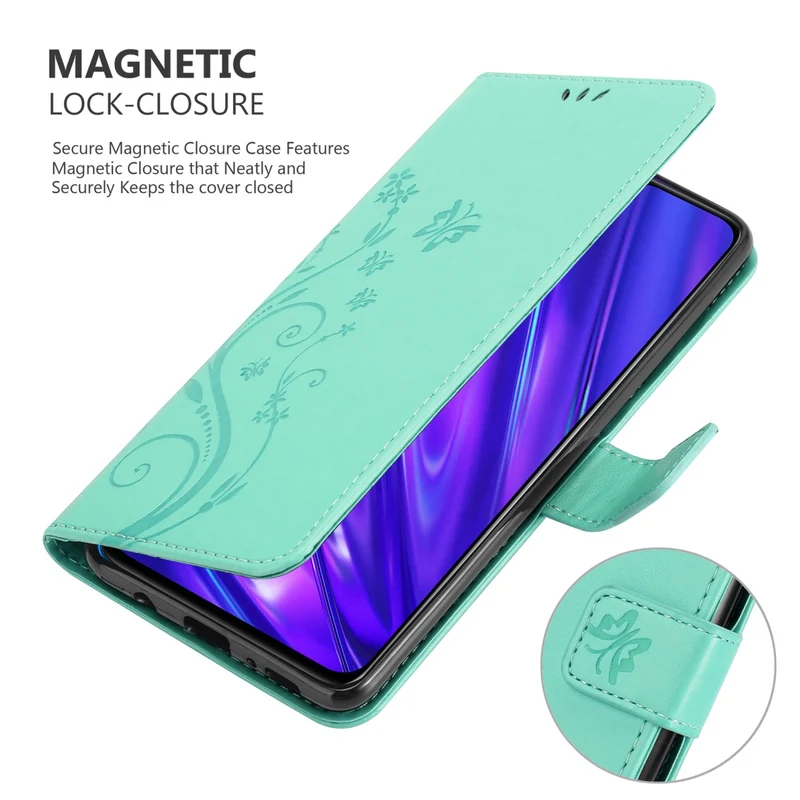 Cadorabo Hülle kompatibel mit Realme 5 / 5i / 6i / C3 Schutzhülle im Blumen Design mit Magnetverschluss, Standfunktion und Kartenfächern