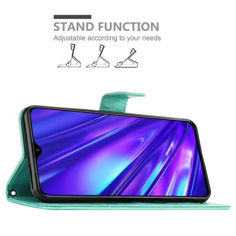 Cadorabo Hülle kompatibel mit Realme 5 / 5i / 6i / C3 Schutzhülle im Blumen Design mit Magnetverschluss, Standfunktion und Kartenfächern