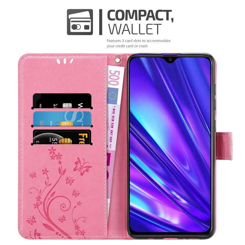Cadorabo Hülle kompatibel mit Realme 5 / 5i / 6i / C3 Schutzhülle im Blumen Design mit Magnetverschluss, Standfunktion und Kartenfächern