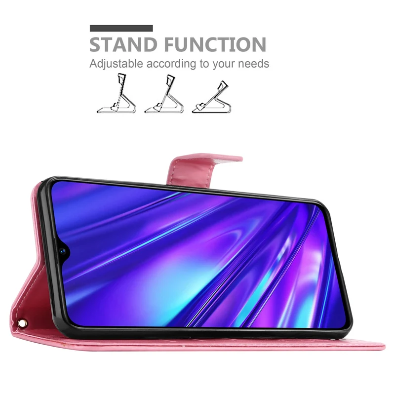 Cadorabo Hülle kompatibel mit Realme 5 / 5i / 6i / C3 Schutzhülle im Blumen Design mit Magnetverschluss, Standfunktion und Kartenfächern