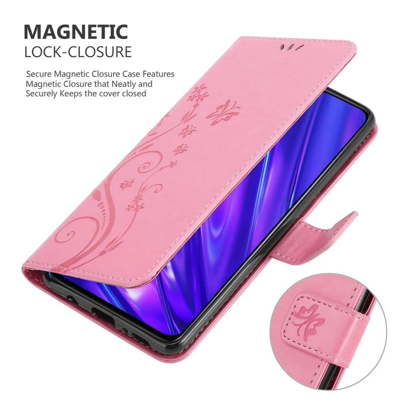 Cadorabo Hülle kompatibel mit Realme 5 / 5i / 6i / C3 Schutzhülle im Blumen Design mit Magnetverschluss, Standfunktion und Kartenfächern