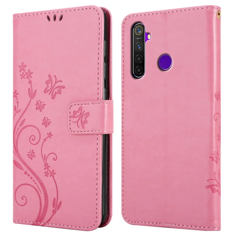 Cadorabo Hülle kompatibel mit Realme 5 / 5i / 6i / C3 Schutzhülle im Blumen Design mit Magnetverschluss, Standfunktion und Kartenfächern