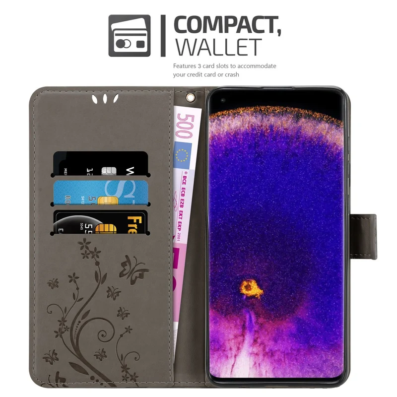 Cadorabo Hülle kompatibel mit Oppo FIND X5 PRO Schutzhülle im Blumen Design mit Magnetverschluss, Standfunktion und Kartenfächern