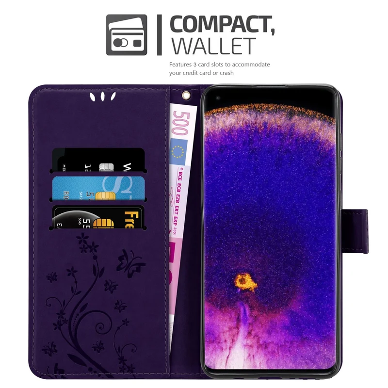Cadorabo Hülle kompatibel mit Oppo FIND X5 PRO Schutzhülle im Blumen Design mit Magnetverschluss, Standfunktion und Kartenfächern