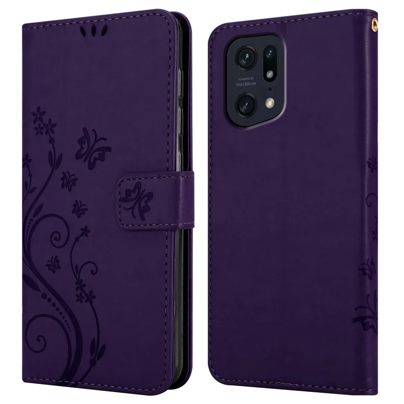 Cadorabo Hülle kompatibel mit Oppo FIND X5 PRO Schutzhülle im Blumen Design mit Magnetverschluss, Standfunktion und Kartenfächern