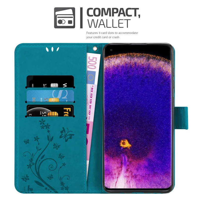 Cadorabo Hülle kompatibel mit Oppo FIND X5 PRO Schutzhülle im Blumen Design mit Magnetverschluss, Standfunktion und Kartenfächern
