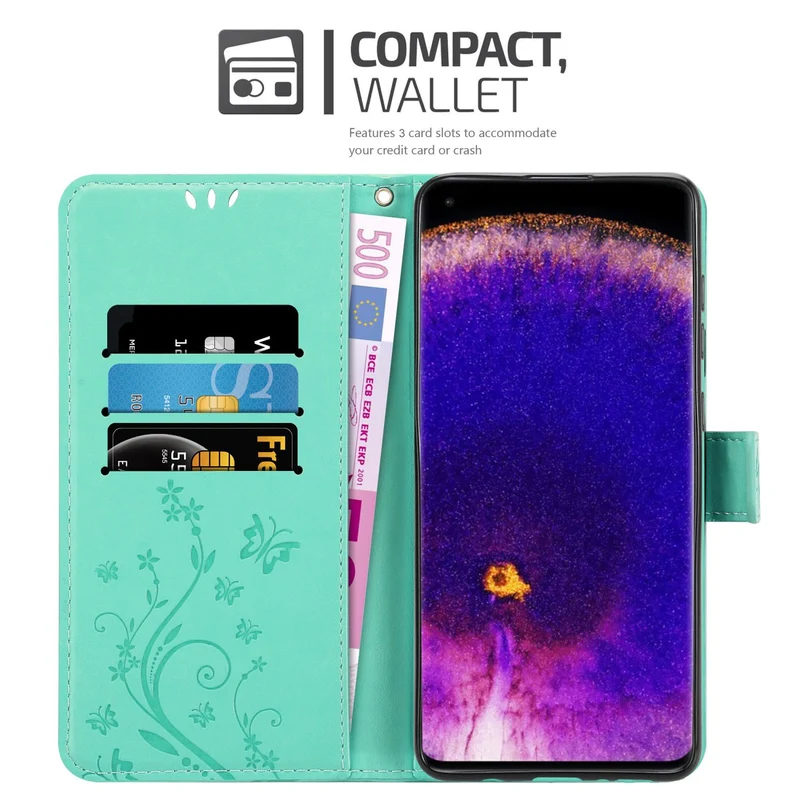 Cadorabo Hülle kompatibel mit Oppo FIND X5 PRO Schutzhülle im Blumen Design mit Magnetverschluss, Standfunktion und Kartenfächern