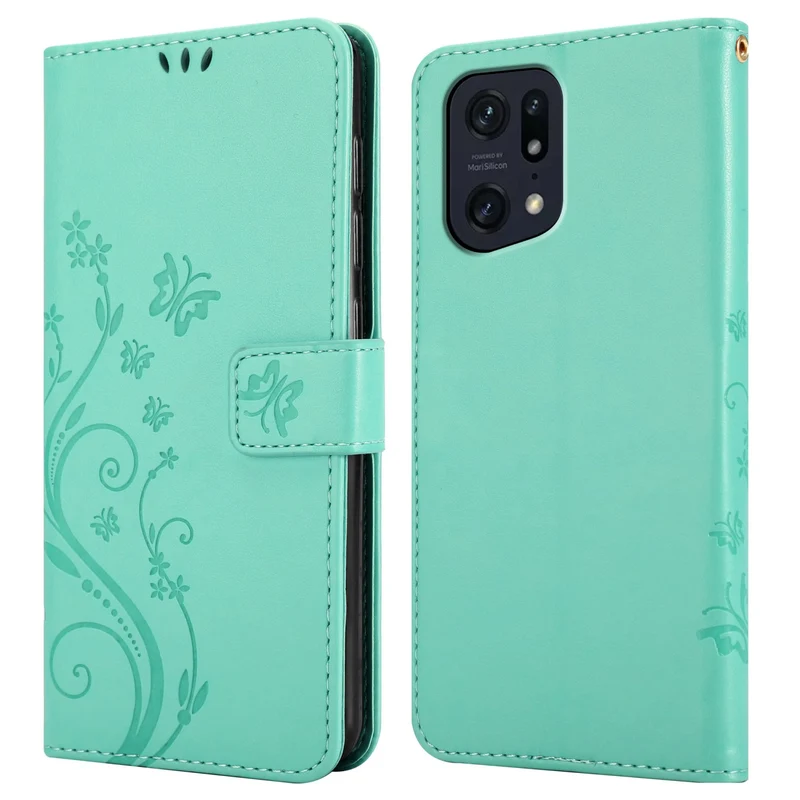 Cadorabo Hülle kompatibel mit Oppo FIND X5 PRO Schutzhülle im Blumen Design mit Magnetverschluss, Standfunktion und Kartenfächern