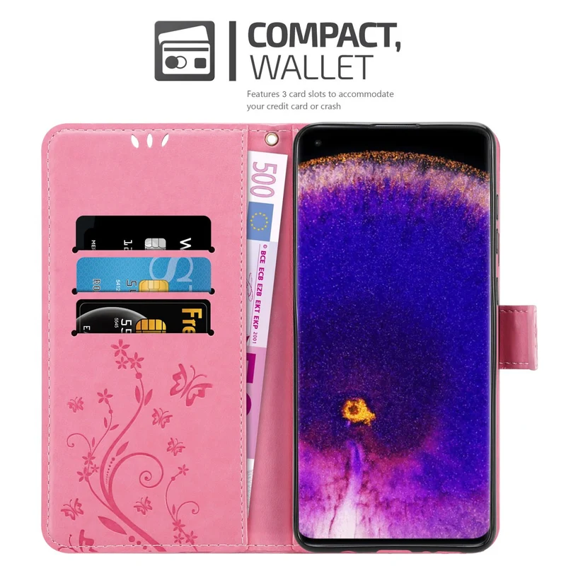 Cadorabo Hülle kompatibel mit Oppo FIND X5 PRO Schutzhülle im Blumen Design mit Magnetverschluss, Standfunktion und Kartenfächern