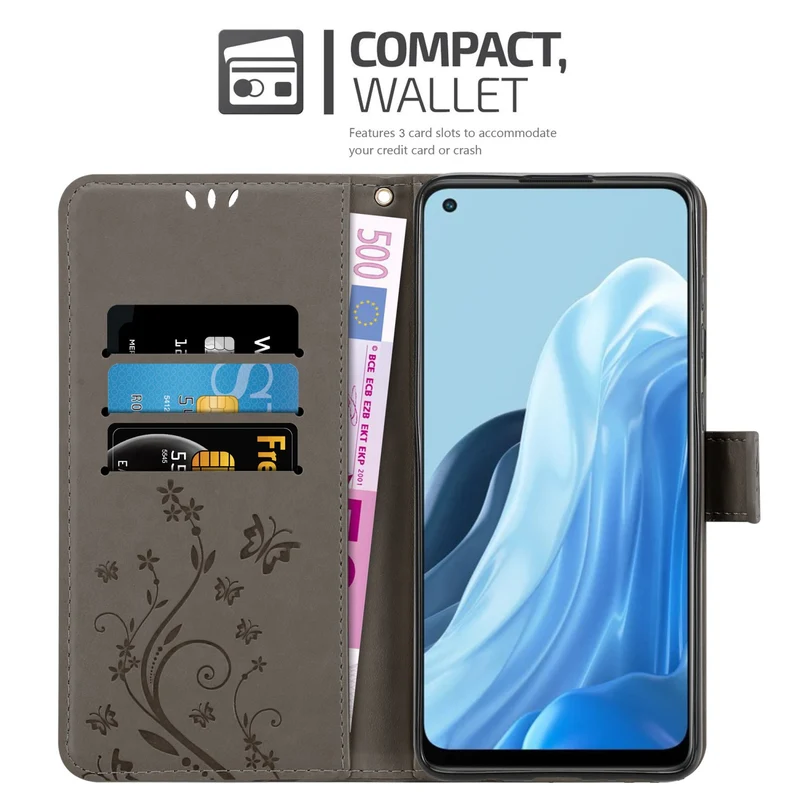Cadorabo Hülle kompatibel mit Oppo FIND X5 LITE / Reno7 5G Schutzhülle im Blumen Design mit Magnetverschluss, Standfunktion und Kartenfächern