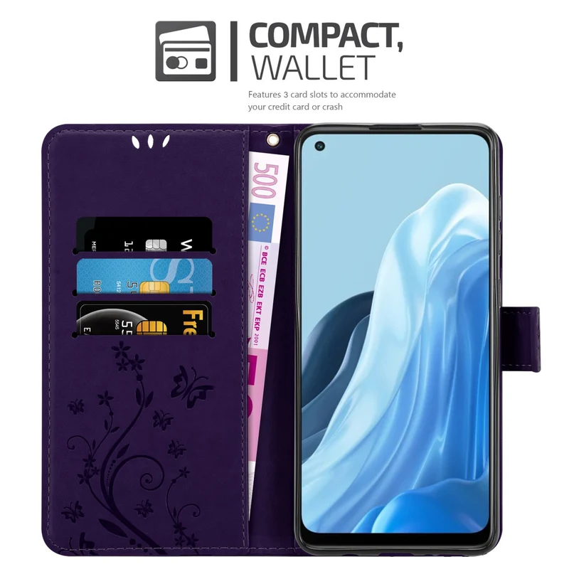 Cadorabo Hülle kompatibel mit Oppo FIND X5 LITE / Reno7 5G Schutzhülle im Blumen Design mit Magnetverschluss, Standfunktion und Kartenfächern