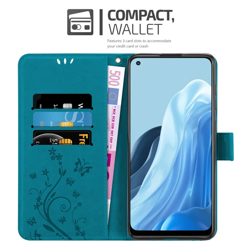 Cadorabo Hülle kompatibel mit Oppo FIND X5 LITE / Reno7 5G Schutzhülle im Blumen Design mit Magnetverschluss, Standfunktion und Kartenfächern