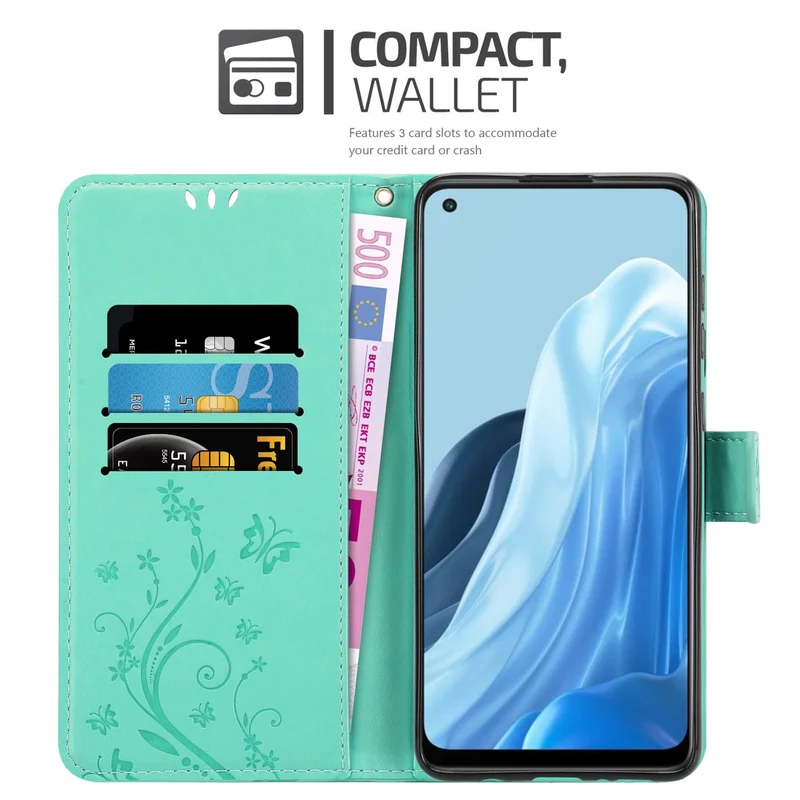 Cadorabo Hülle kompatibel mit Oppo FIND X5 LITE / Reno7 5G Schutzhülle im Blumen Design mit Magnetverschluss, Standfunktion und Kartenfächern