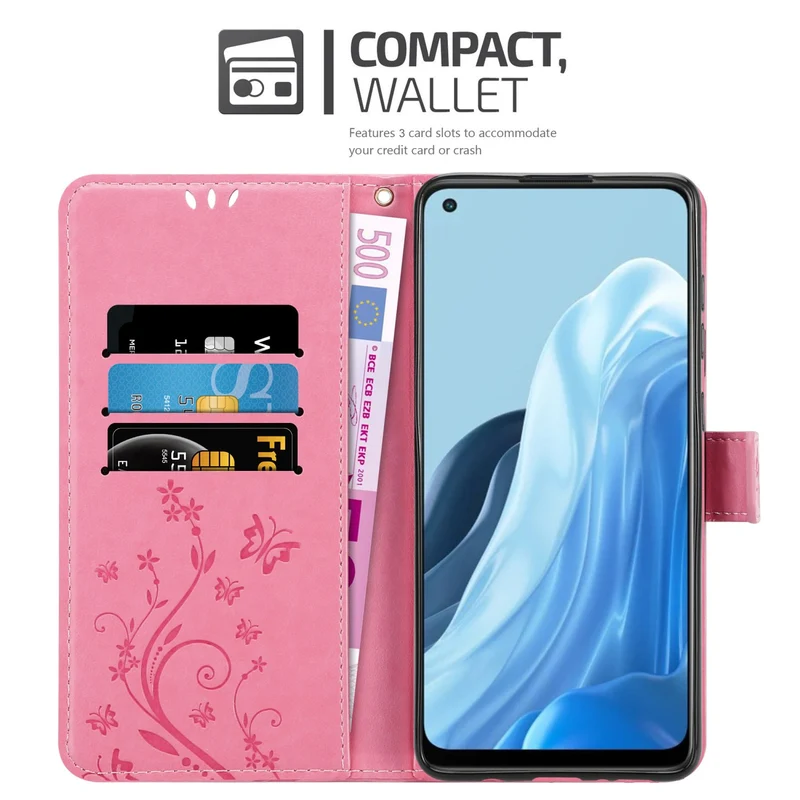 Cadorabo Hülle kompatibel mit Oppo FIND X5 LITE / Reno7 5G Schutzhülle im Blumen Design mit Magnetverschluss, Standfunktion und Kartenfächern