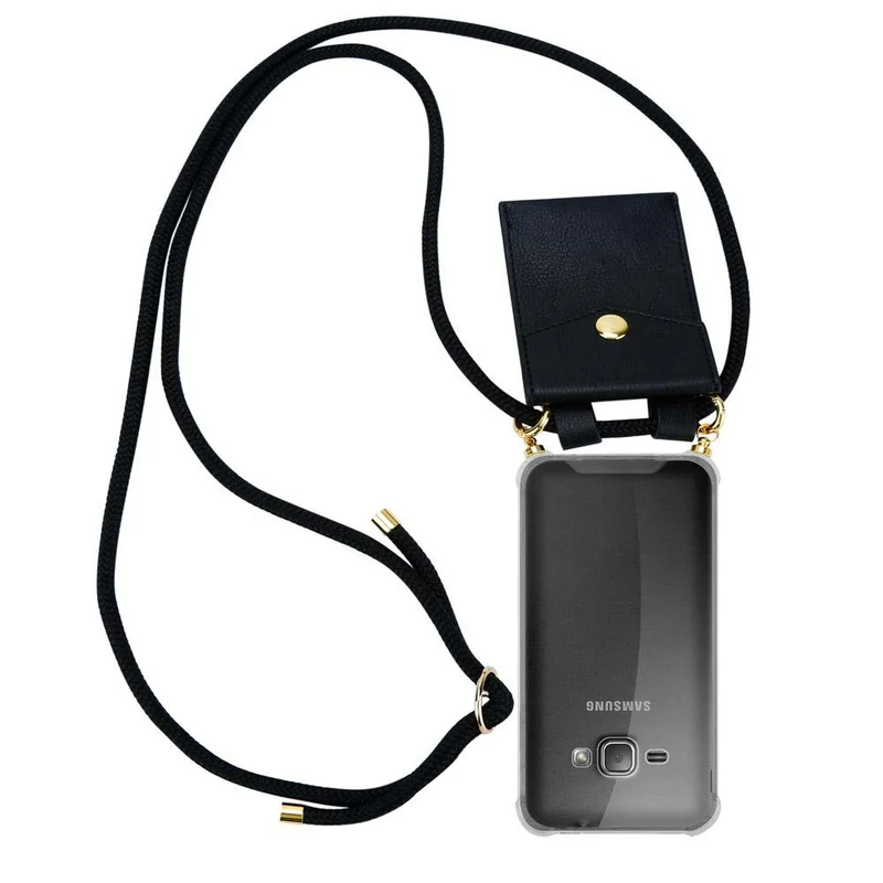 Cadorabo Handy Kette kompatibel mit Samsung Galaxy J1 2016 Silikon Schutzhülle mit Gold Ringen, Kordel Band und abnehmbarem Etui