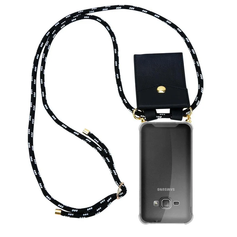 Cadorabo Handy Kette kompatibel mit Samsung Galaxy J1 2016 Silikon Schutzhülle mit Gold Ringen, Kordel Band und abnehmbarem Etui
