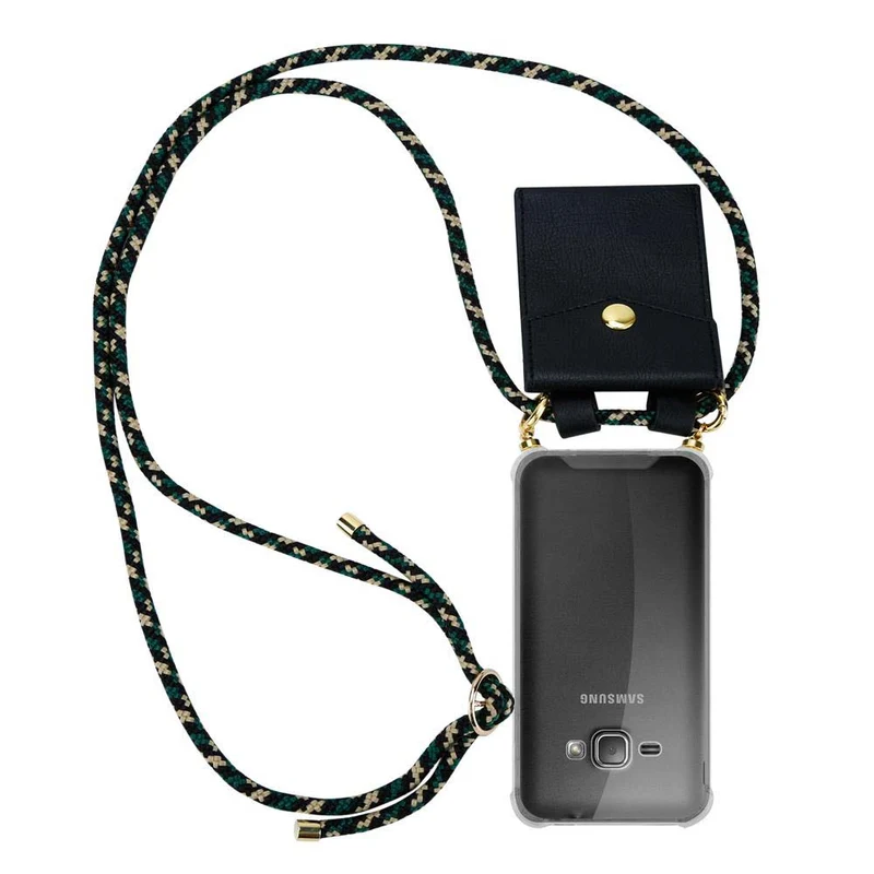 Cadorabo Handy Kette kompatibel mit Samsung Galaxy J1 2016 Silikon Schutzhülle mit Gold Ringen, Kordel Band und abnehmbarem Etui
