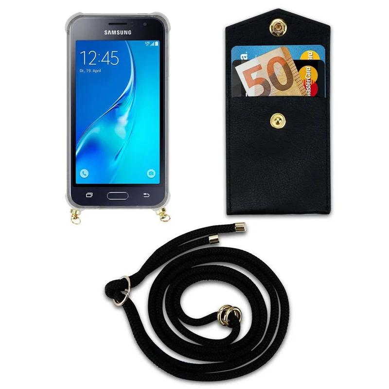 Cadorabo Handy Kette kompatibel mit Samsung Galaxy J1 2016 Silikon Schutzhülle mit Gold Ringen, Kordel Band und abnehmbarem Etui