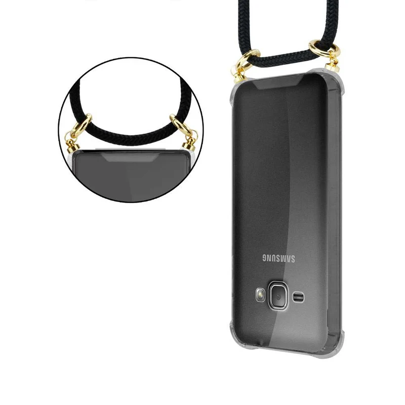 Cadorabo Handy Kette kompatibel mit Samsung Galaxy J1 2016 Silikon Schutzhülle mit Gold Ringen, Kordel Band und abnehmbarem Etui
