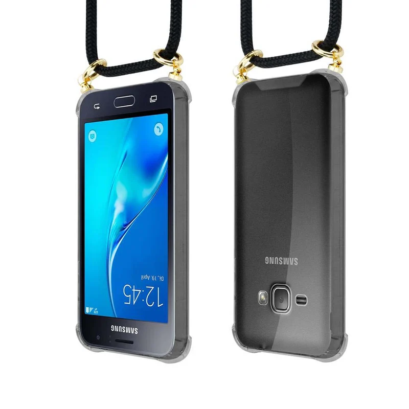 Cadorabo Handy Kette kompatibel mit Samsung Galaxy J1 2016 Silikon Schutzhülle mit Gold Ringen, Kordel Band und abnehmbarem Etui