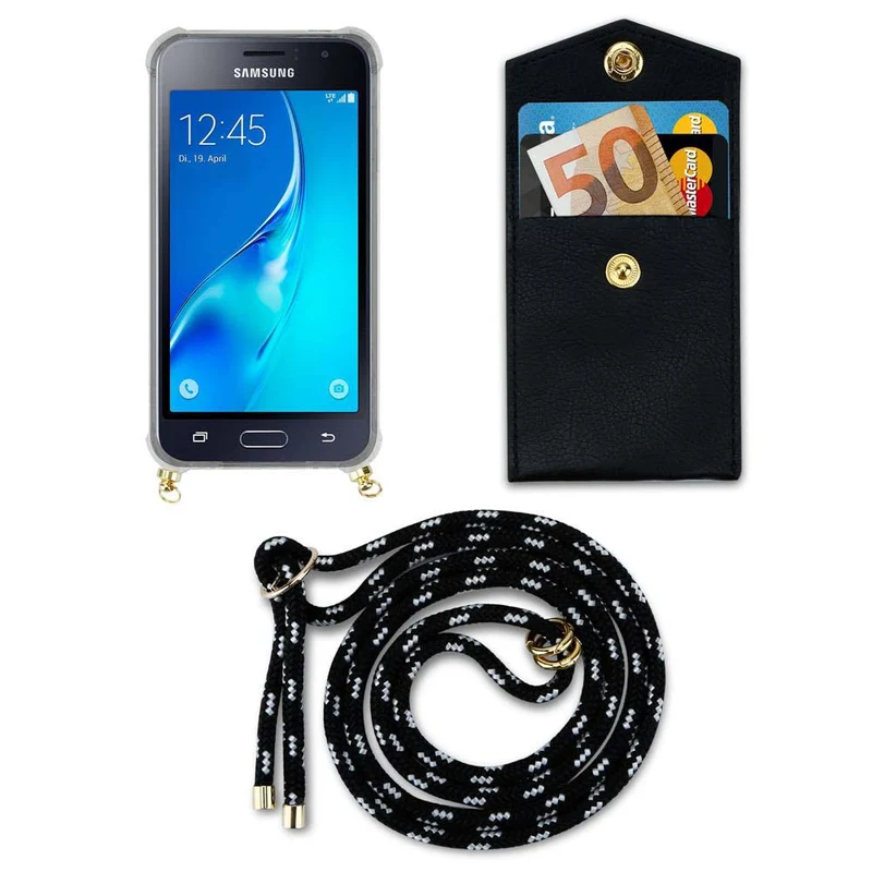 Cadorabo Handy Kette kompatibel mit Samsung Galaxy J1 2016 Silikon Schutzhülle mit Gold Ringen, Kordel Band und abnehmbarem Etui