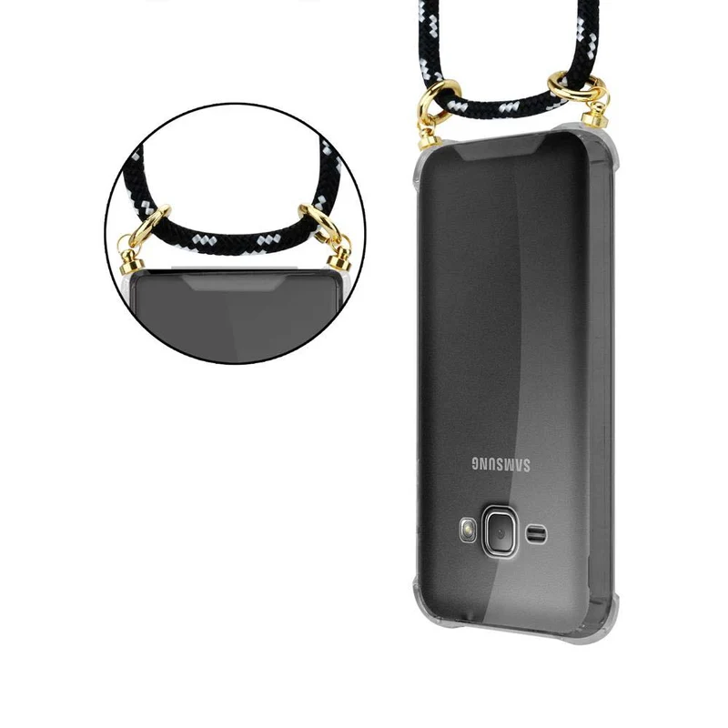 Cadorabo Handy Kette kompatibel mit Samsung Galaxy J1 2016 Silikon Schutzhülle mit Gold Ringen, Kordel Band und abnehmbarem Etui