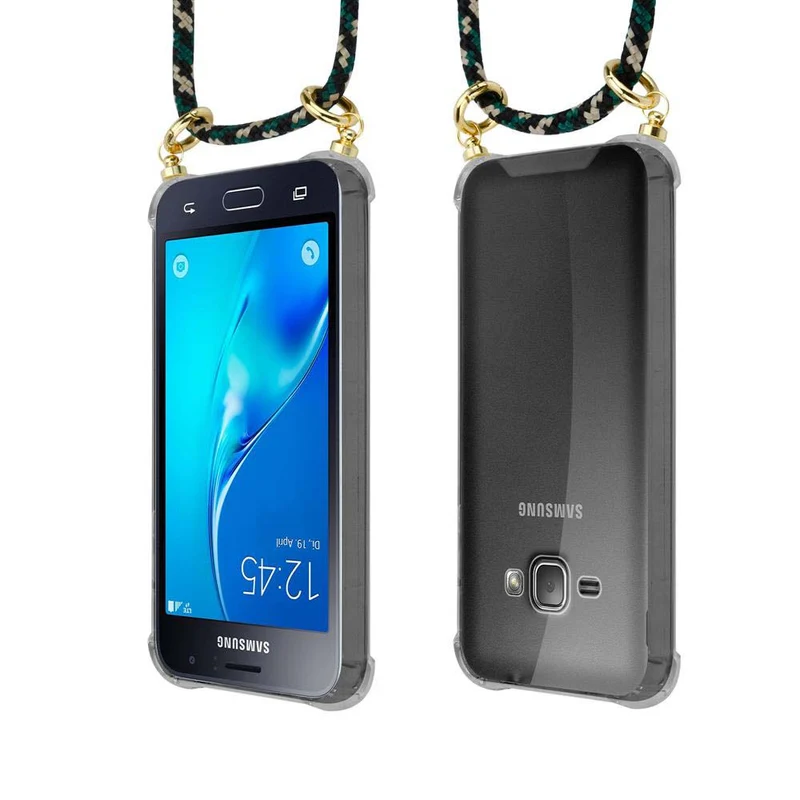Cadorabo Handy Kette kompatibel mit Samsung Galaxy J1 2016 Silikon Schutzhülle mit Gold Ringen, Kordel Band und abnehmbarem Etui