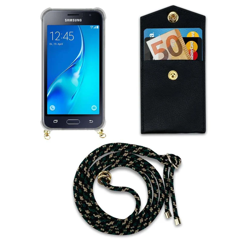 Cadorabo Handy Kette kompatibel mit Samsung Galaxy J1 2016 Silikon Schutzhülle mit Gold Ringen, Kordel Band und abnehmbarem Etui