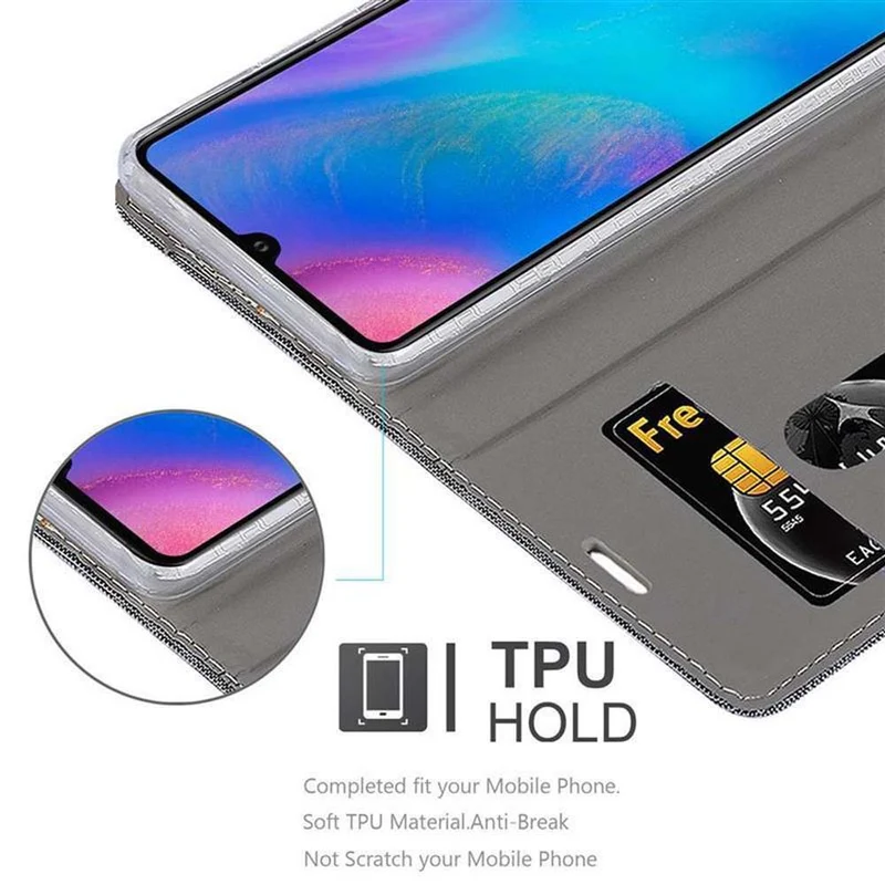 Cadorabo Hülle kompatibel mit Huawei P30 Schutzhülle mit Magnetverschluss, Standfunktion und Kartenfach