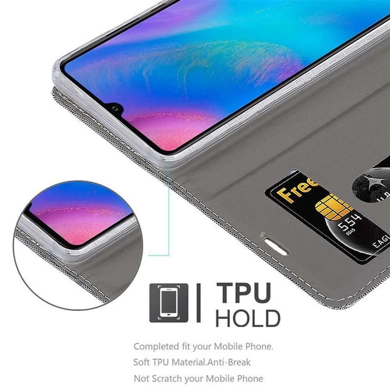 Cadorabo Hülle kompatibel mit Huawei P30 Schutzhülle mit Magnetverschluss, Standfunktion und Kartenfach