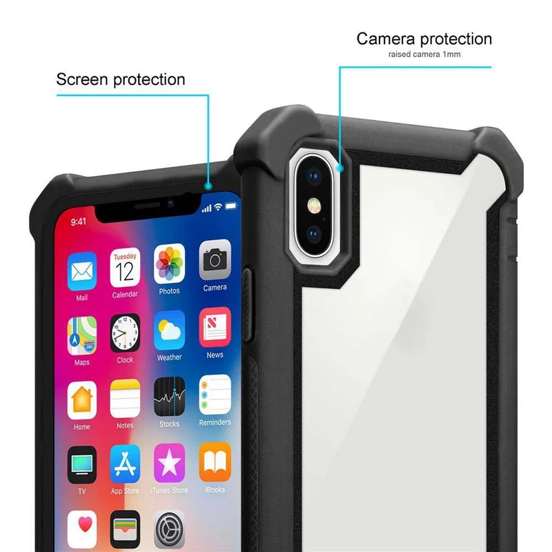 Cadorabo Hülle kompatibel mit Apple iPhone X / XS 2-in-1 Schutzhülle mit TPU Silikon-Rand und Acryl-Glas-Rücken