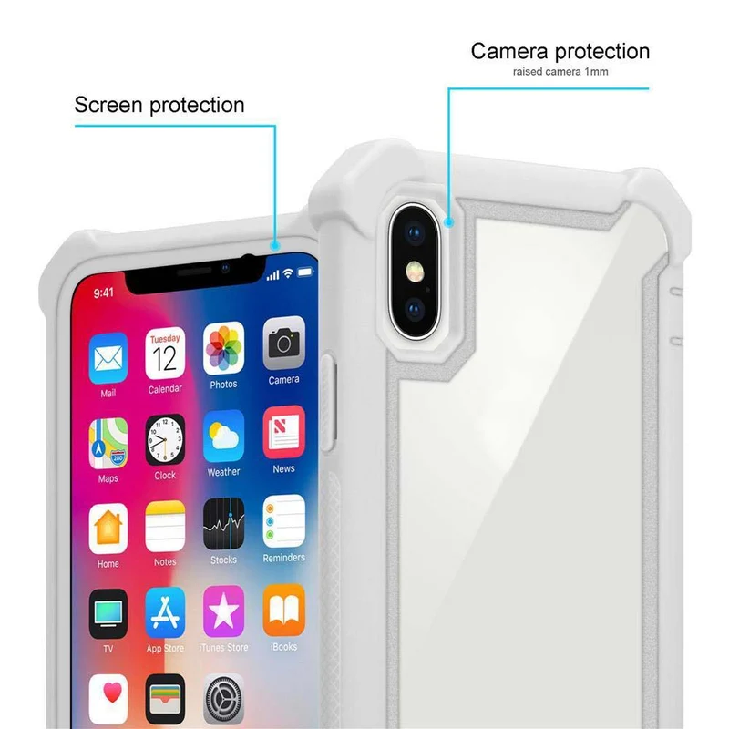 Cadorabo Hülle kompatibel mit Apple iPhone X / XS 2-in-1 Schutzhülle mit TPU Silikon-Rand und Acryl-Glas-Rücken