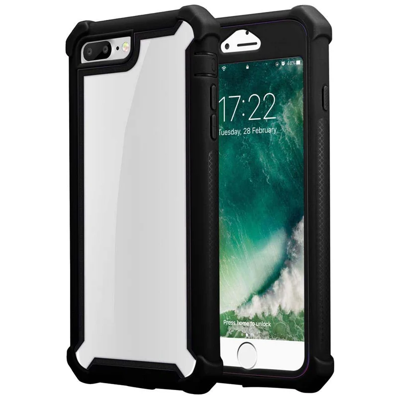Cadorabo Hülle kompatibel mit Apple iPhone 7 PLUS / 7S PLUS / 8 PLUS 2-in-1 Schutzhülle mit TPU Silikon-Rand und Acryl-Glas-Rücken