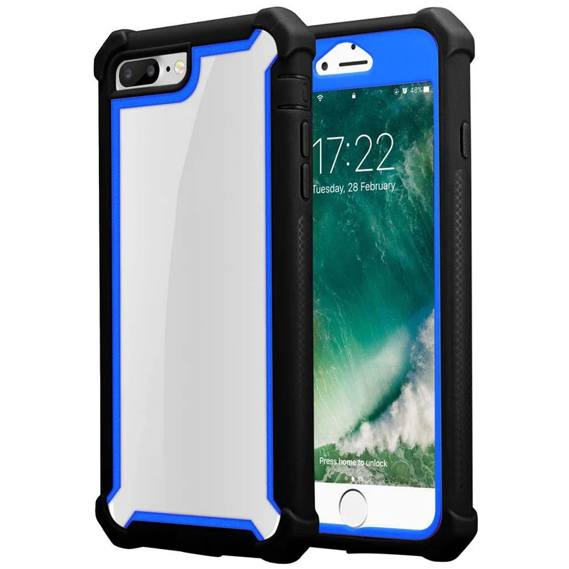 Cadorabo Hülle kompatibel mit Apple iPhone 7 PLUS / 7S PLUS / 8 PLUS 2-in-1 Schutzhülle mit TPU Silikon-Rand und Acryl-Glas-Rücken