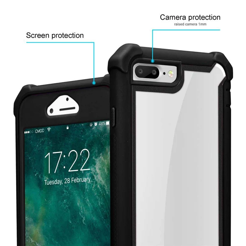 Cadorabo Hülle kompatibel mit Apple iPhone 7 PLUS / 7S PLUS / 8 PLUS 2-in-1 Schutzhülle mit TPU Silikon-Rand und Acryl-Glas-Rücken