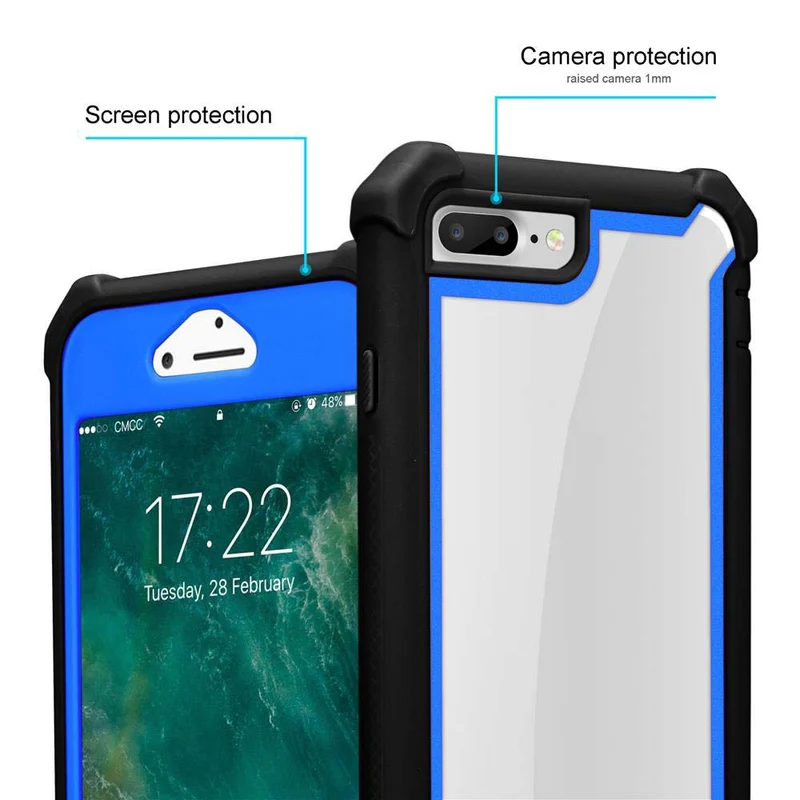 Cadorabo Hülle kompatibel mit Apple iPhone 7 PLUS / 7S PLUS / 8 PLUS 2-in-1 Schutzhülle mit TPU Silikon-Rand und Acryl-Glas-Rücken