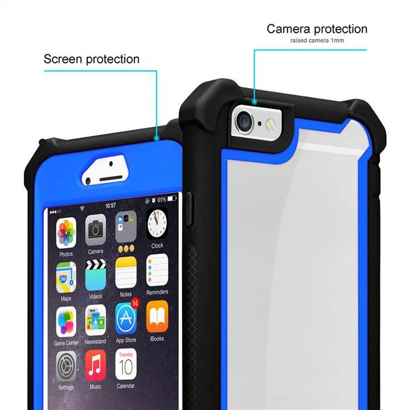 Cadorabo Hülle kompatibel mit Apple iPhone 6 / 6S 2-in-1 Schutzhülle mit TPU Silikon-Rand und Acryl-Glas-Rücken
