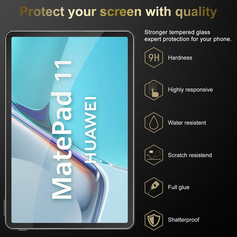 Cadorabo 3x Panzer Folie kompatibel mit Huawei MatePad 11 (10.95 Zoll) 3er Pack Gehärtetes (Tempered) Display-Schutzglas in 9H Härte mit 3D Touch Kompatibilität