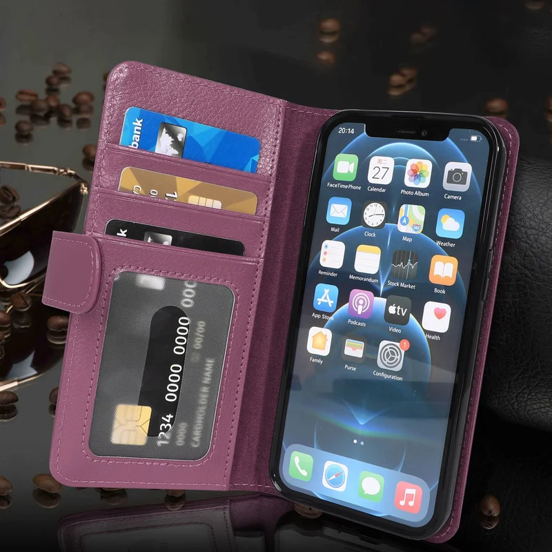 Cadorabo Hülle kompatibel mit Apple iPhone 13 Schutzhülle mit Magnetverschluss und 3 Kartenfächern