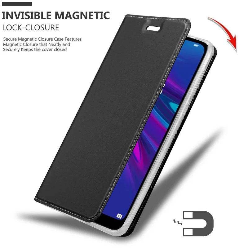 Cadorabo Hülle kompatibel mit Huawei Y6 2019 Schutzhülle mit Magnetverschluss, Standfunktion und Kartenfach