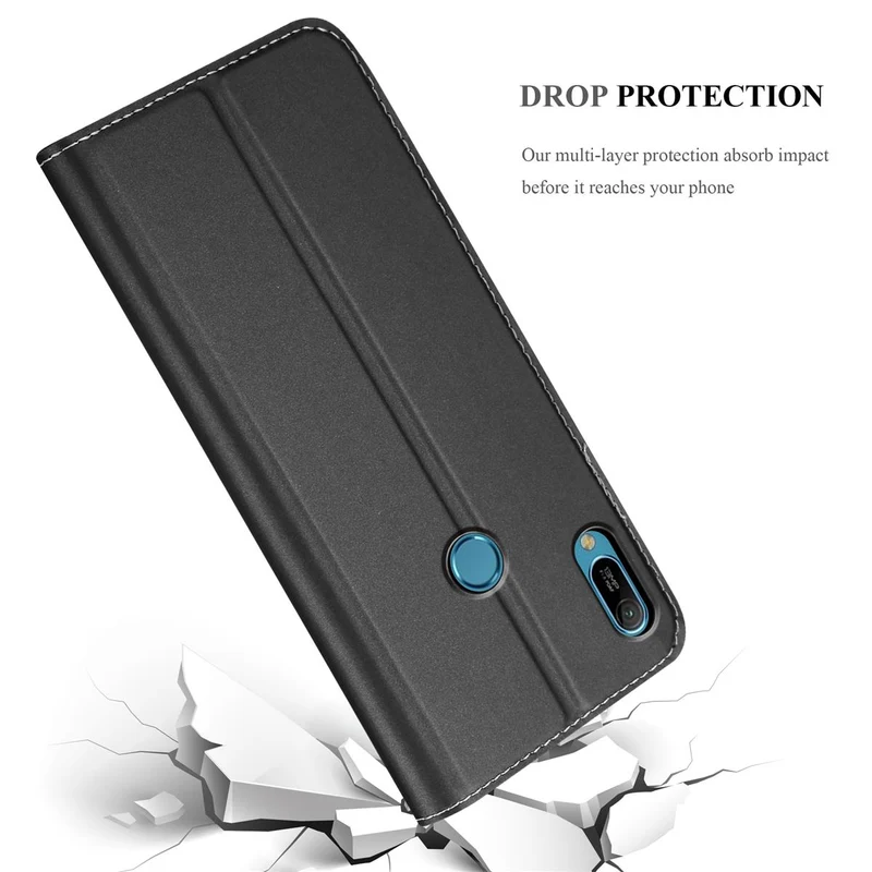 Cadorabo Hülle kompatibel mit Huawei Y6 2019 Schutzhülle mit Magnetverschluss, Standfunktion und Kartenfach