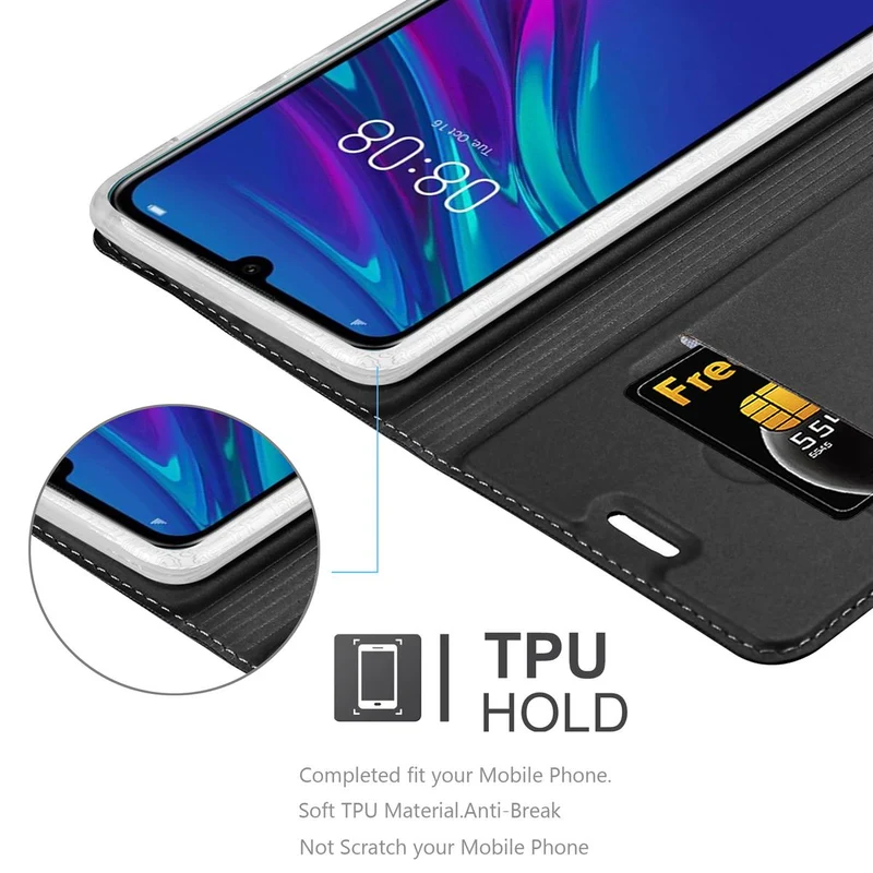 Cadorabo Hülle kompatibel mit Huawei Y6 2019 Schutzhülle mit Magnetverschluss, Standfunktion und Kartenfach