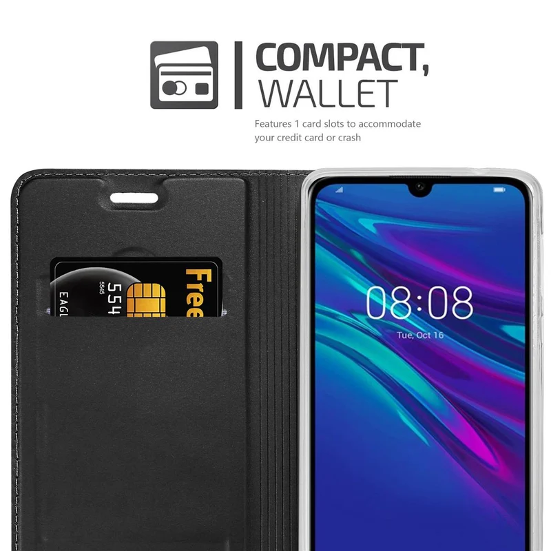 Cadorabo Hülle kompatibel mit Huawei Y6 2019 Schutzhülle mit Magnetverschluss, Standfunktion und Kartenfach