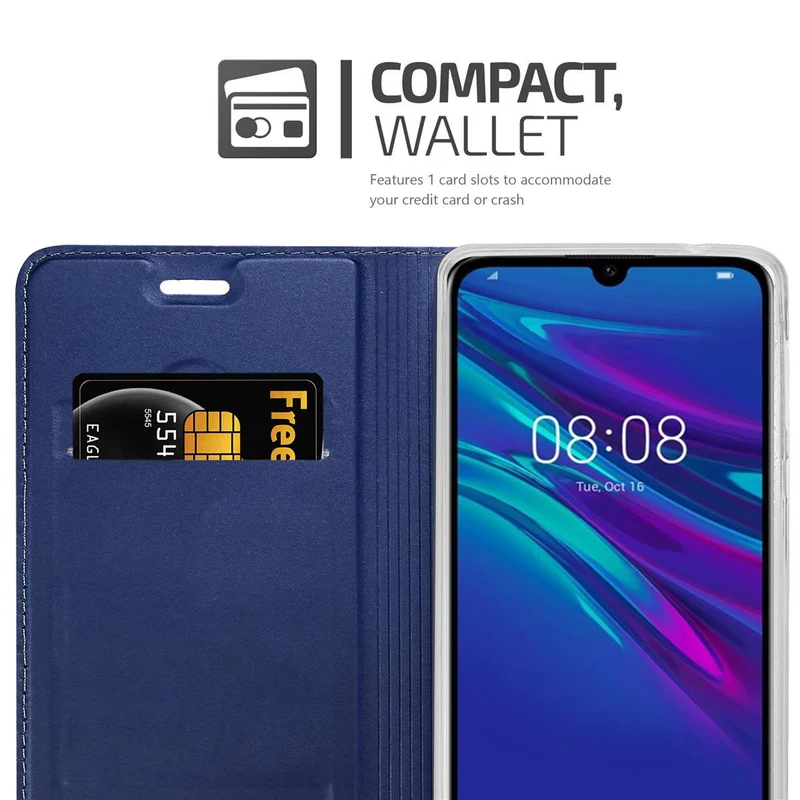 Cadorabo Hülle kompatibel mit Huawei Y6 2019 Schutzhülle mit Magnetverschluss, Standfunktion und Kartenfach