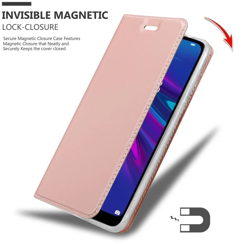 Cadorabo Hülle kompatibel mit Huawei Y6 2019 Schutzhülle mit Magnetverschluss, Standfunktion und Kartenfach