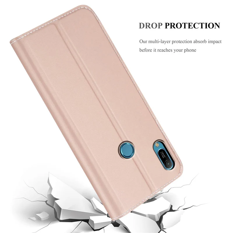 Cadorabo Hülle kompatibel mit Huawei Y6 2019 Schutzhülle mit Magnetverschluss, Standfunktion und Kartenfach