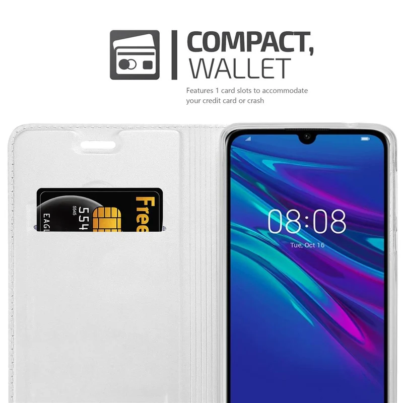 Cadorabo Hülle kompatibel mit Huawei Y6 2019 Schutzhülle mit Magnetverschluss, Standfunktion und Kartenfach