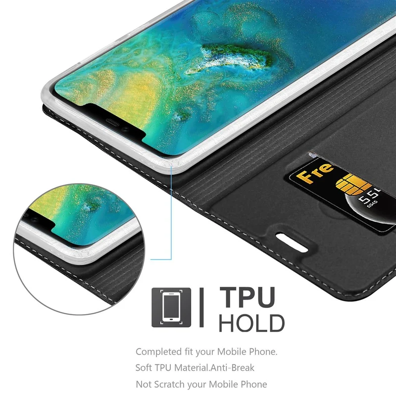 Cadorabo Hülle kompatibel mit Huawei MATE 20 PRO Schutzhülle mit Magnetverschluss, Standfunktion und Kartenfach